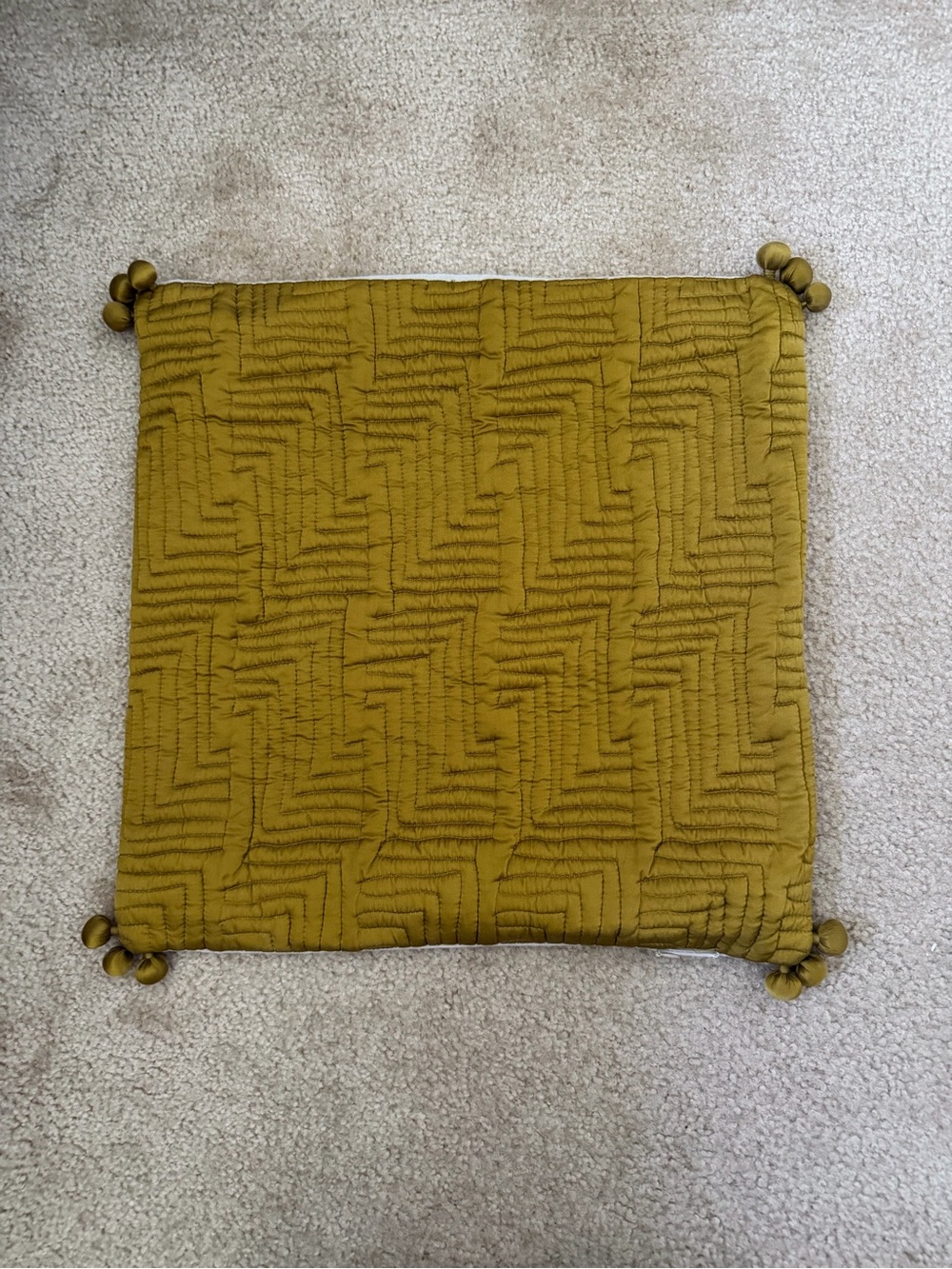 West Elm Square Quilted Throw Pillow Cover with Pom Pom Corners - Mustard